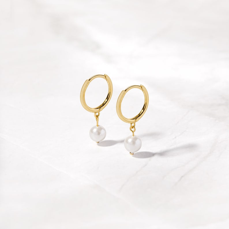 Sterling Silver Pearl hoops 18k Gold Plated Earrings