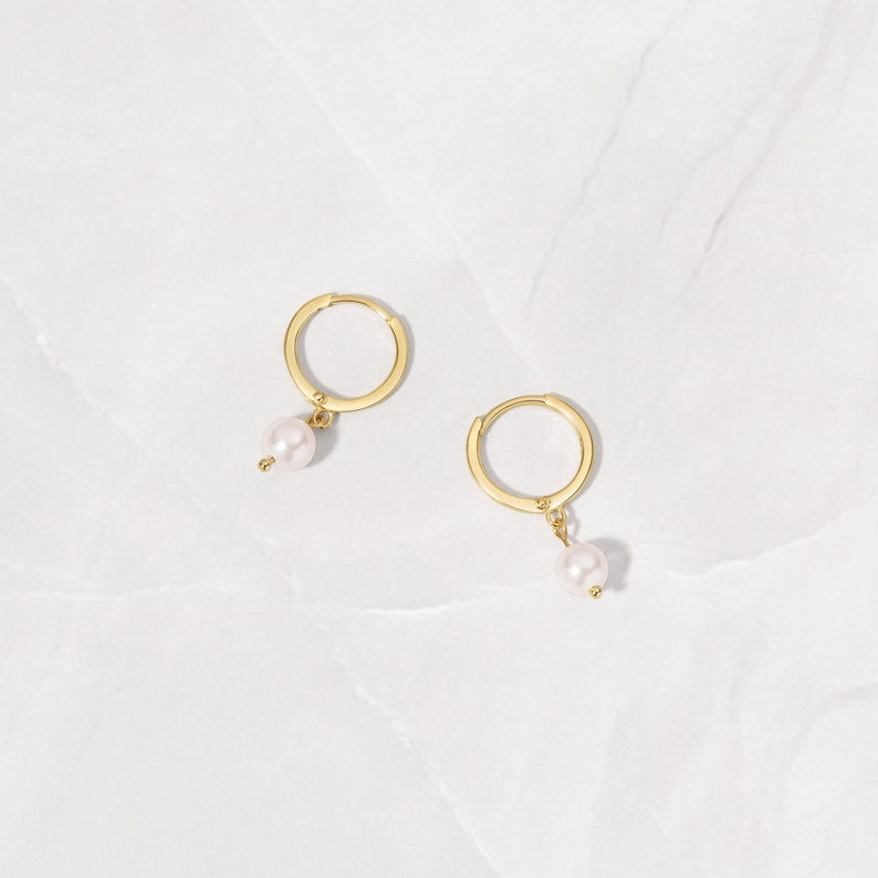 Sterling Silver Pearl hoops 18k Gold Plated Earrings