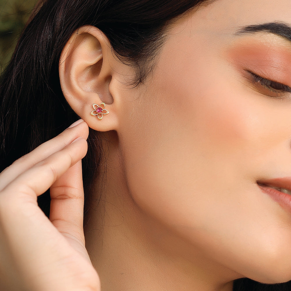 Crimson Bloom Studs - Ruby Earrings