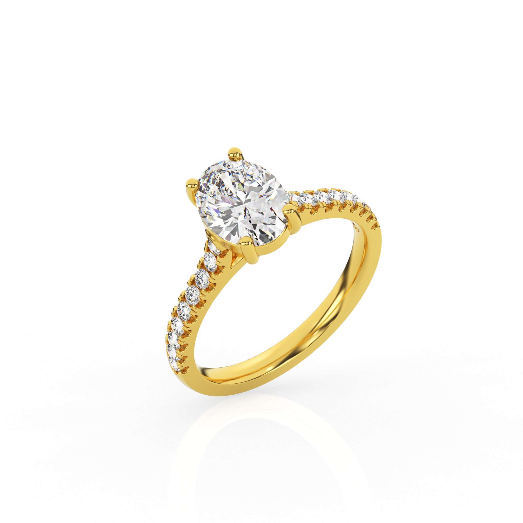 Oval Solitaire Ring with Diamond Band