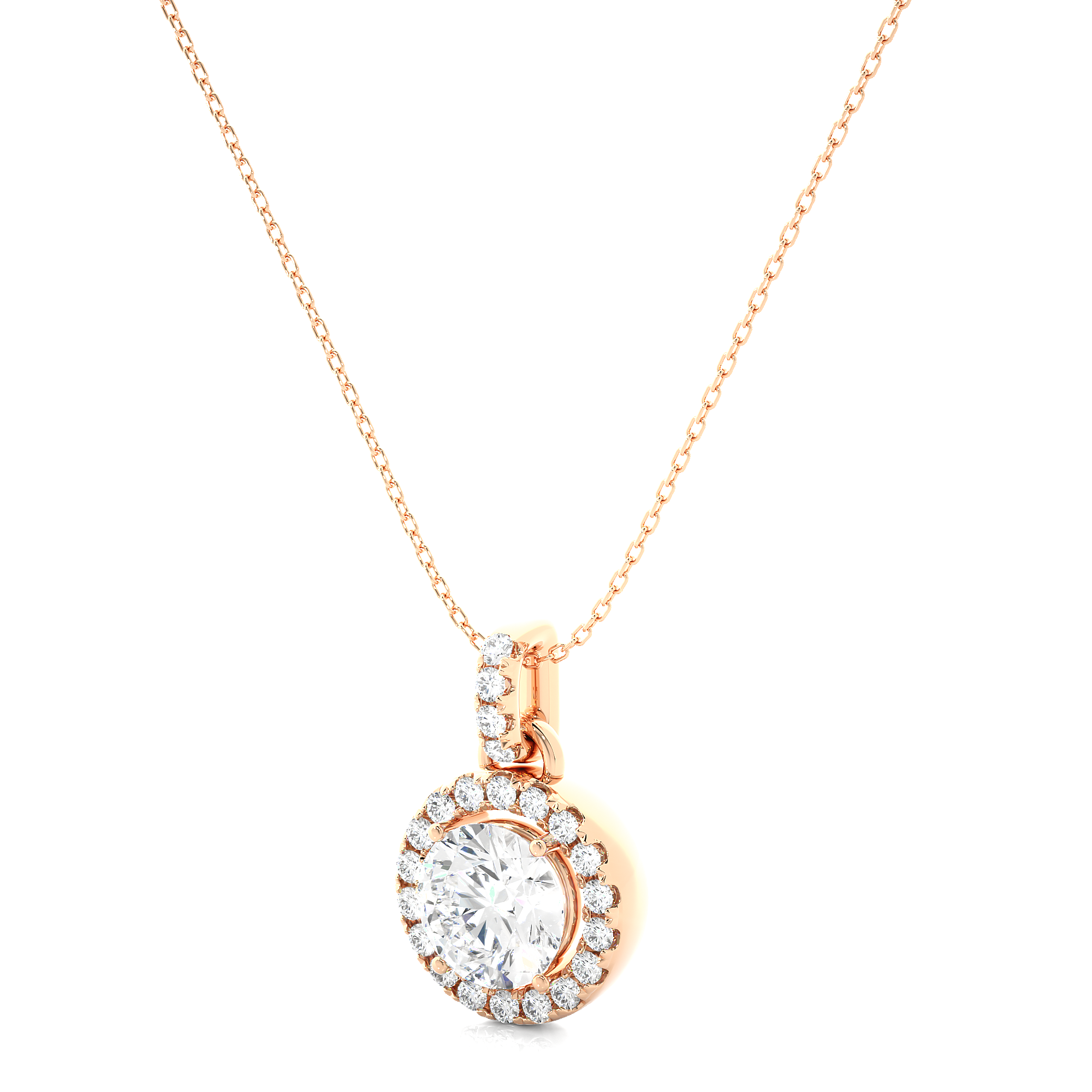 Halo Round Diamond Pendant With Chain