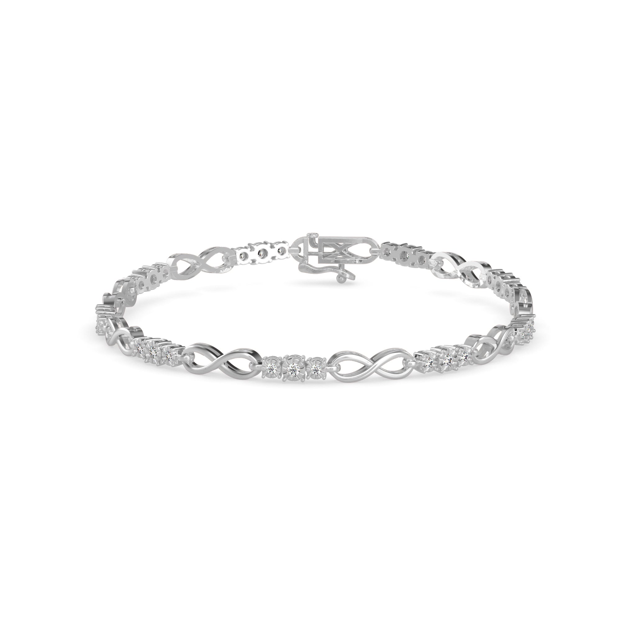 Chic diamond bracelet with infinity-shaped links and 0.50 ct round lab grown diamonds in 10.21 gm of 18kt gold. Elevate your style with ethical jewellery.
