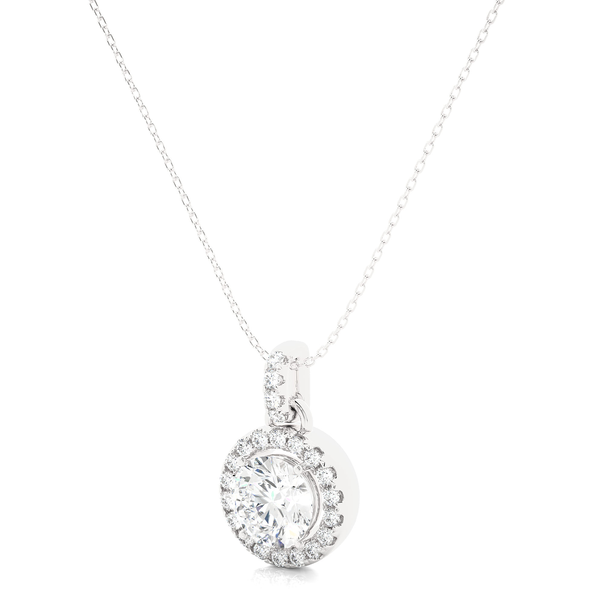 Halo Round Diamond Pendant With Chain