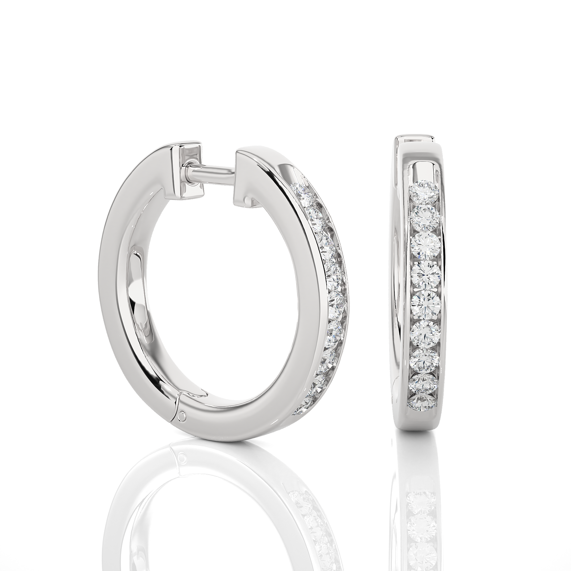 Channel Set Diamond Hoop Earrings