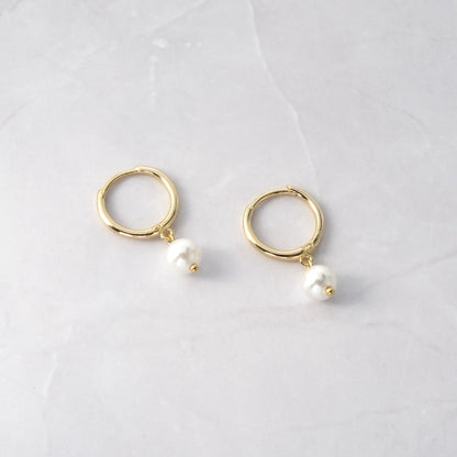 Sterling Silver Pearl hoops 18k Gold Plated Earrings