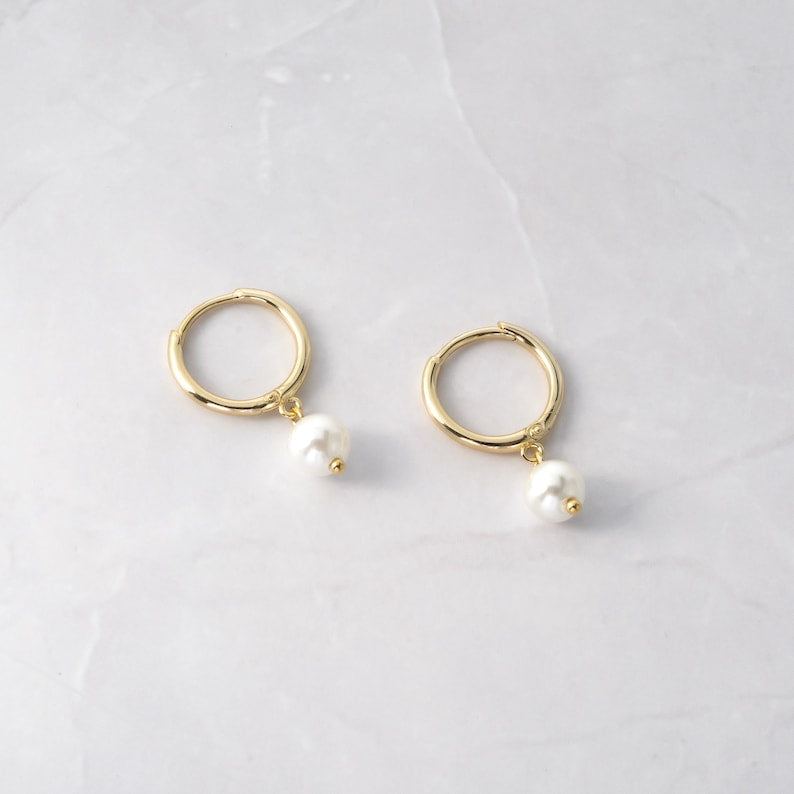 Sterling Silver Pearl hoops 18k Gold Plated Earrings