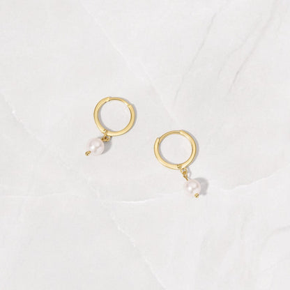 Sterling Silver Pearl hoops 18k Gold Plated Earrings