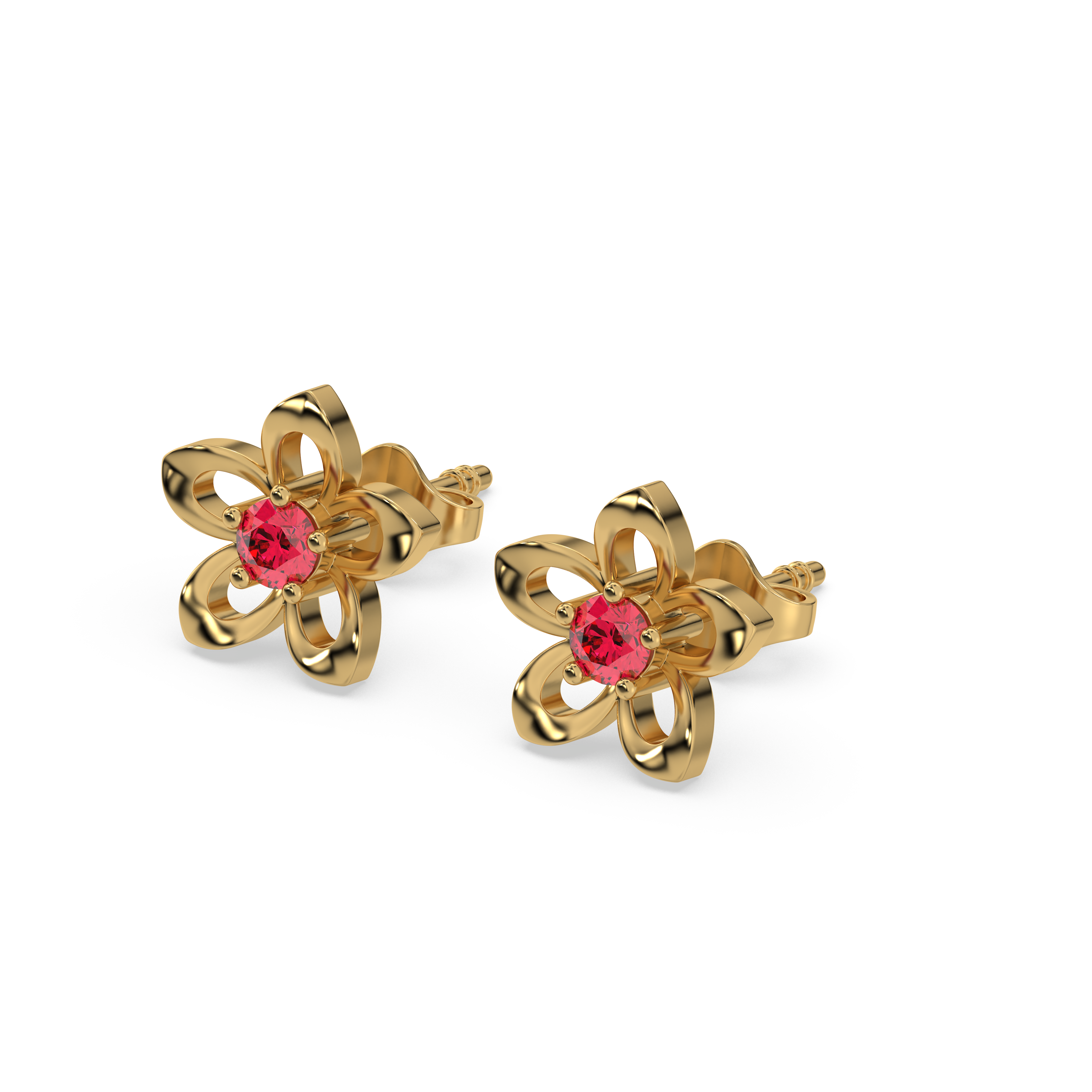 Crimson Bloom Studs - Ruby Earrings
