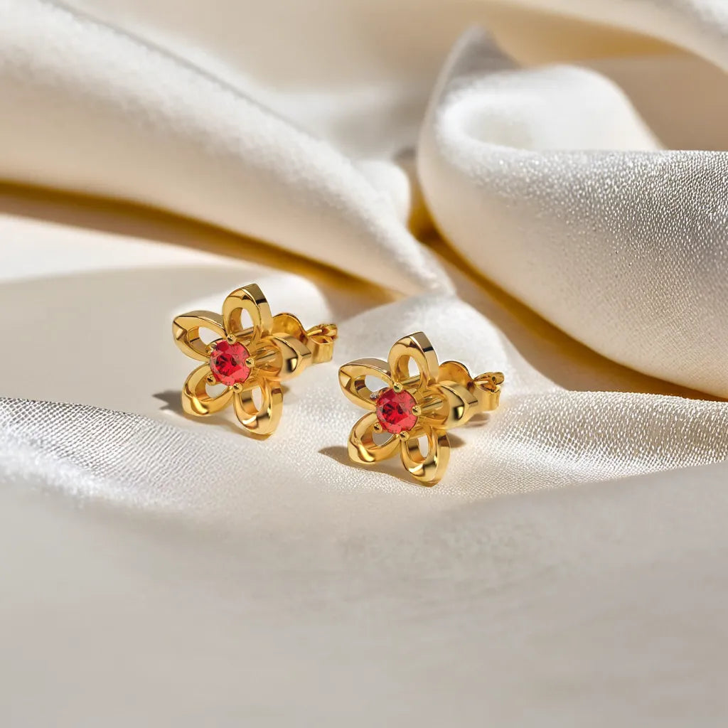 Crimson Bloom Studs - Ruby Earrings