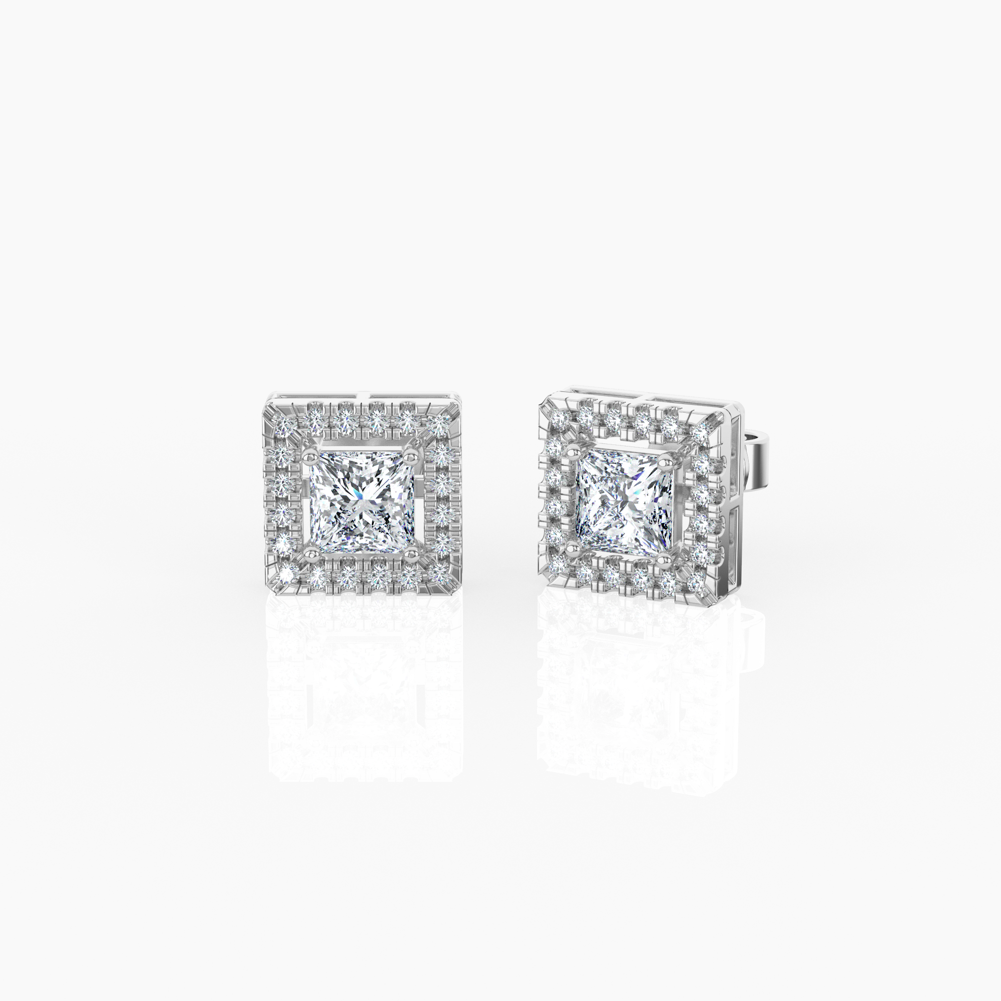 Halo Princess Solitaire Lab-Grown Diamond Stud Earrings