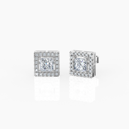 Halo Princess Solitaire Lab-Grown Diamond Stud Earrings