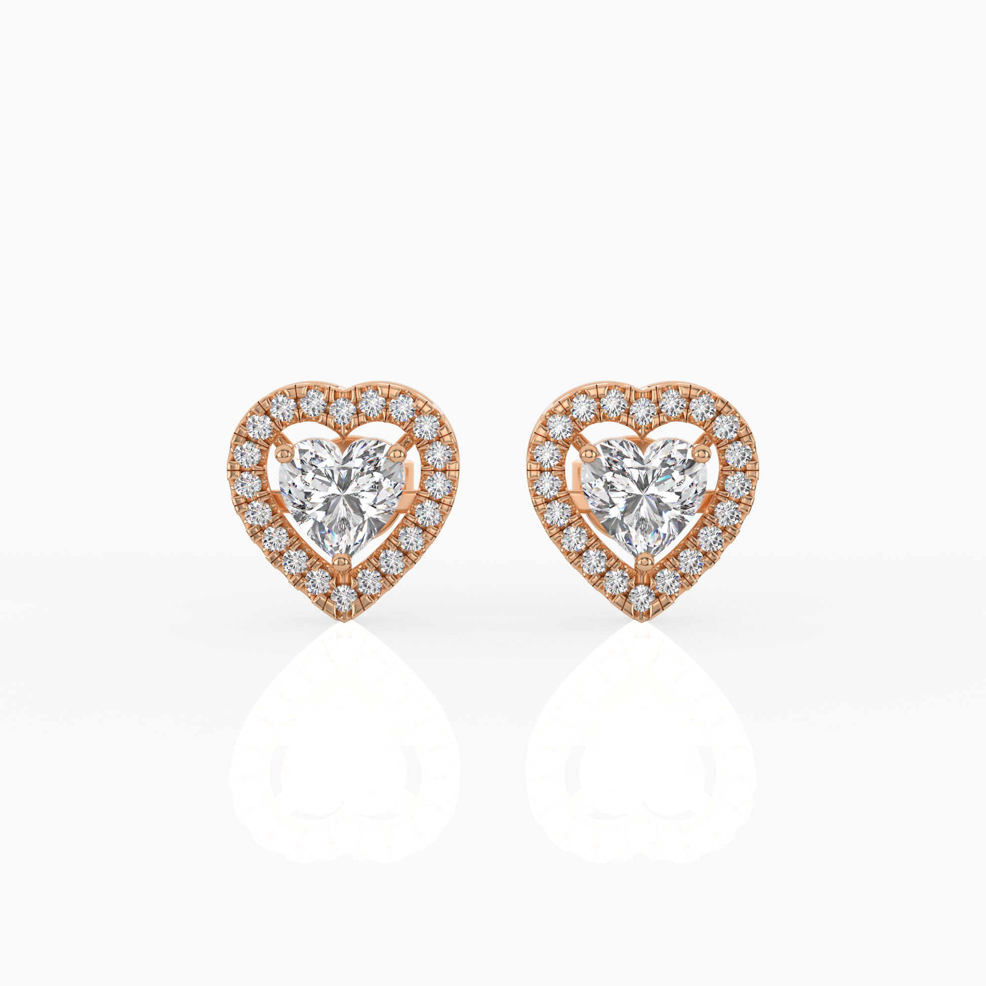 Halo Heart Solitaire Lab-Grown Diamond Stud Earrings