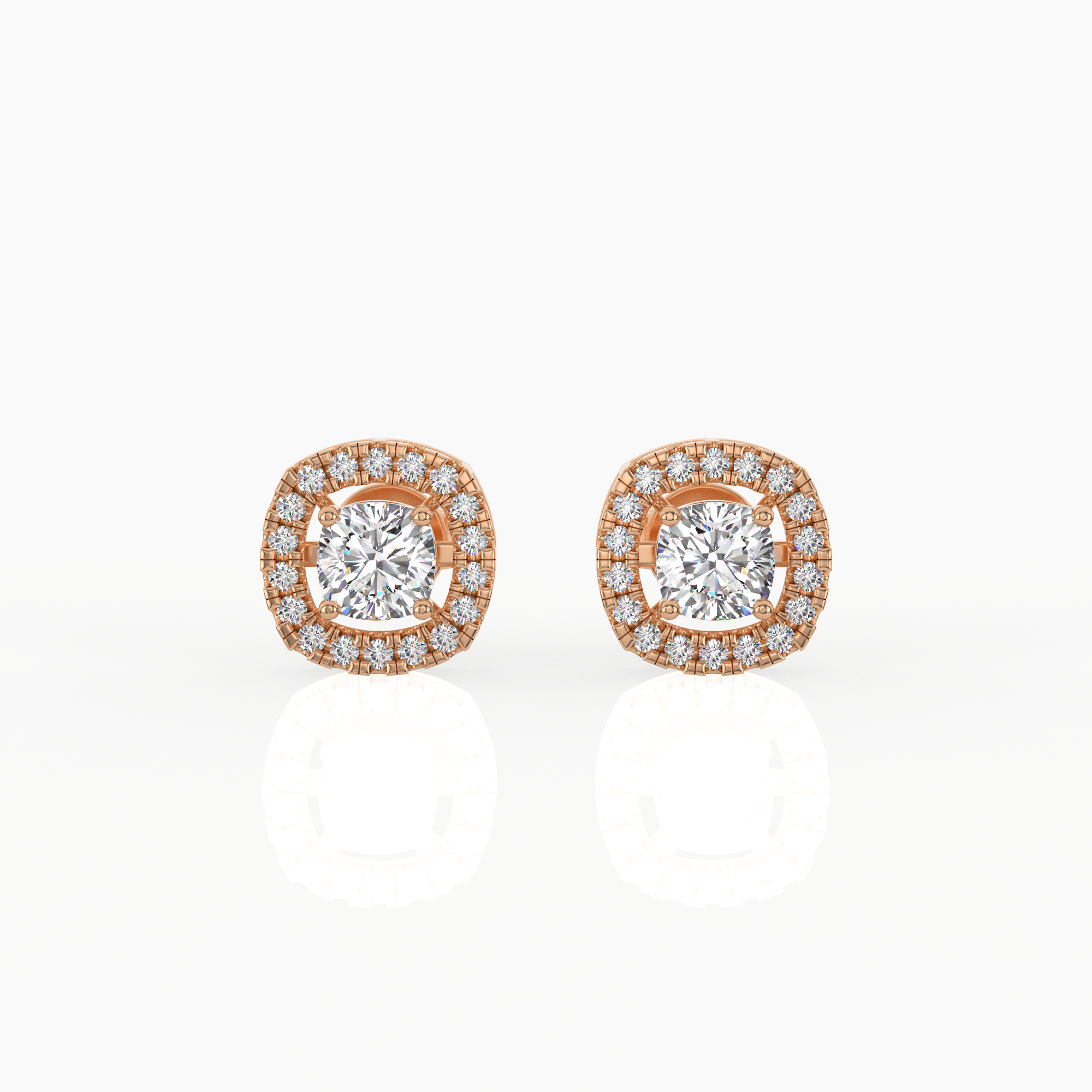Halo Cushion Solitaire Lab-Grown Diamond Stud Earrings