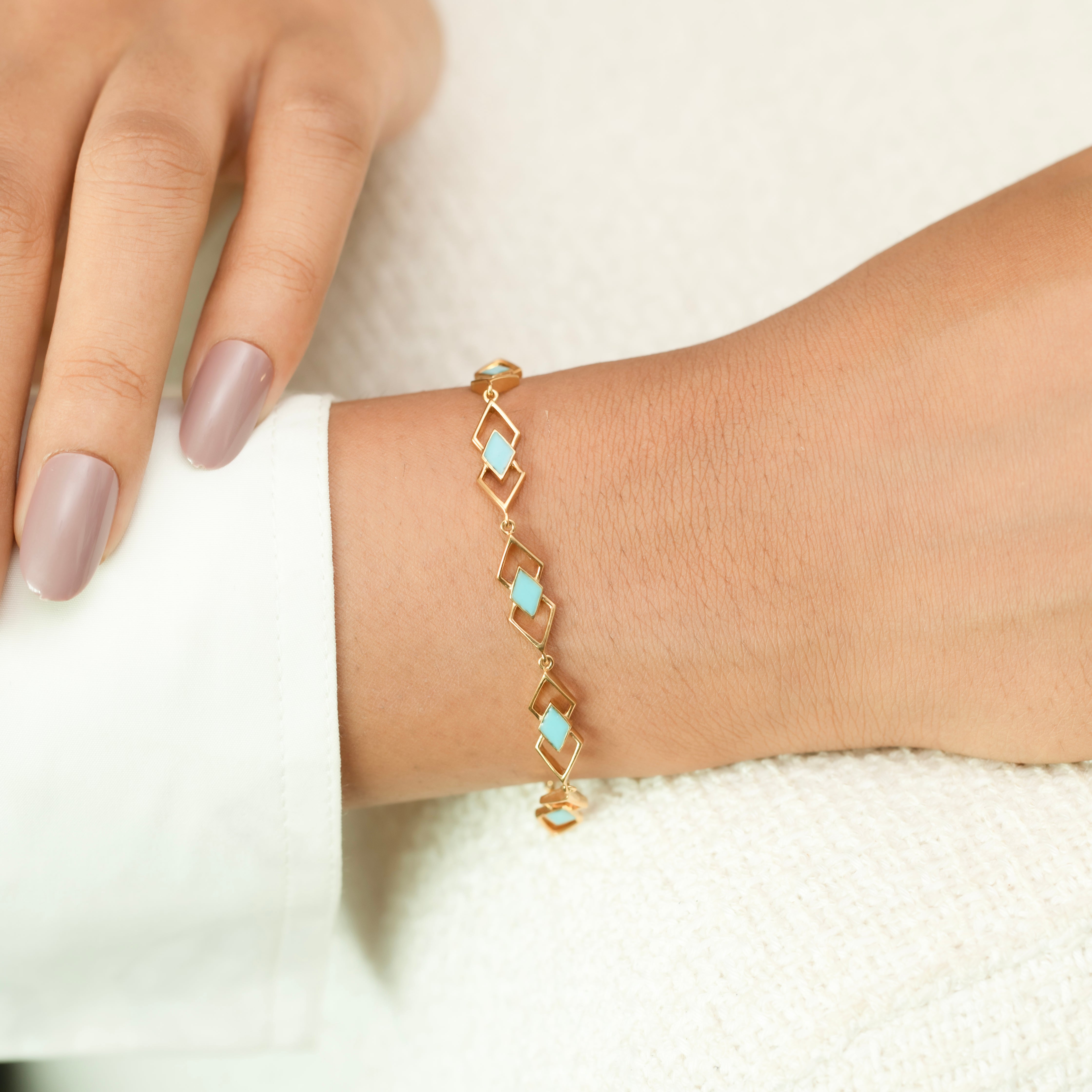 Icy Blue Enamel Geometric - 18kt Gold Vermeil Bracelet