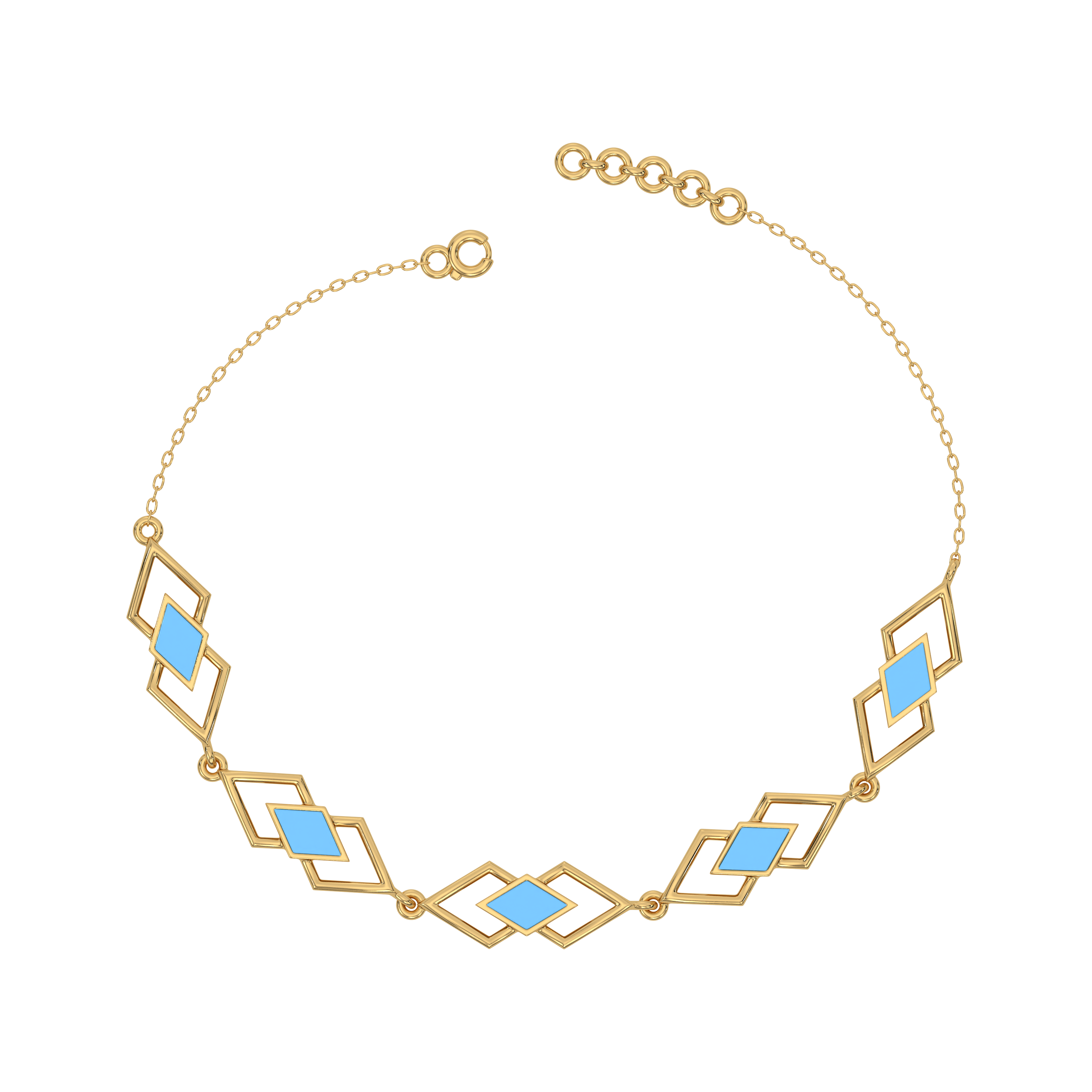 Icy Blue Enamel Geometric - 18kt Gold Vermeil Bracelet