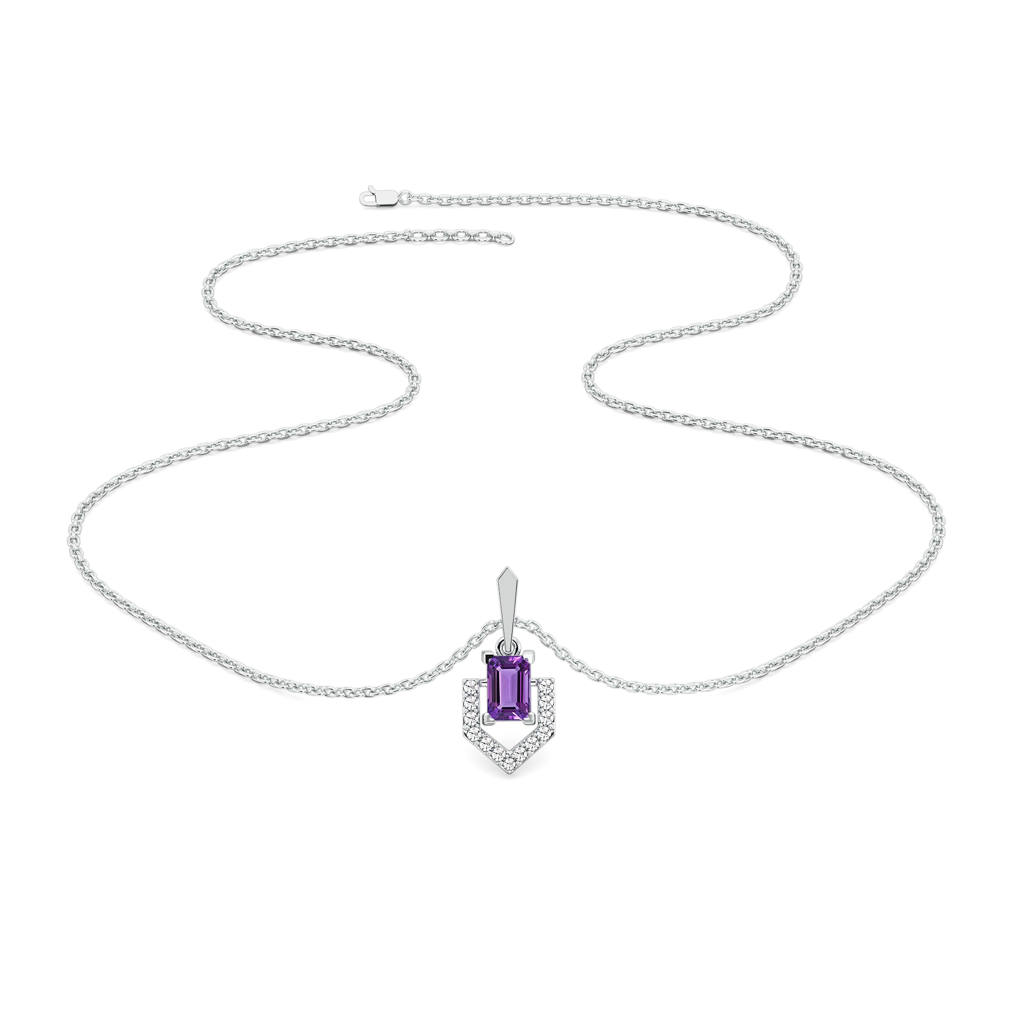 Regal Amethyst Pendant - Lab Grown Diamond Necklace