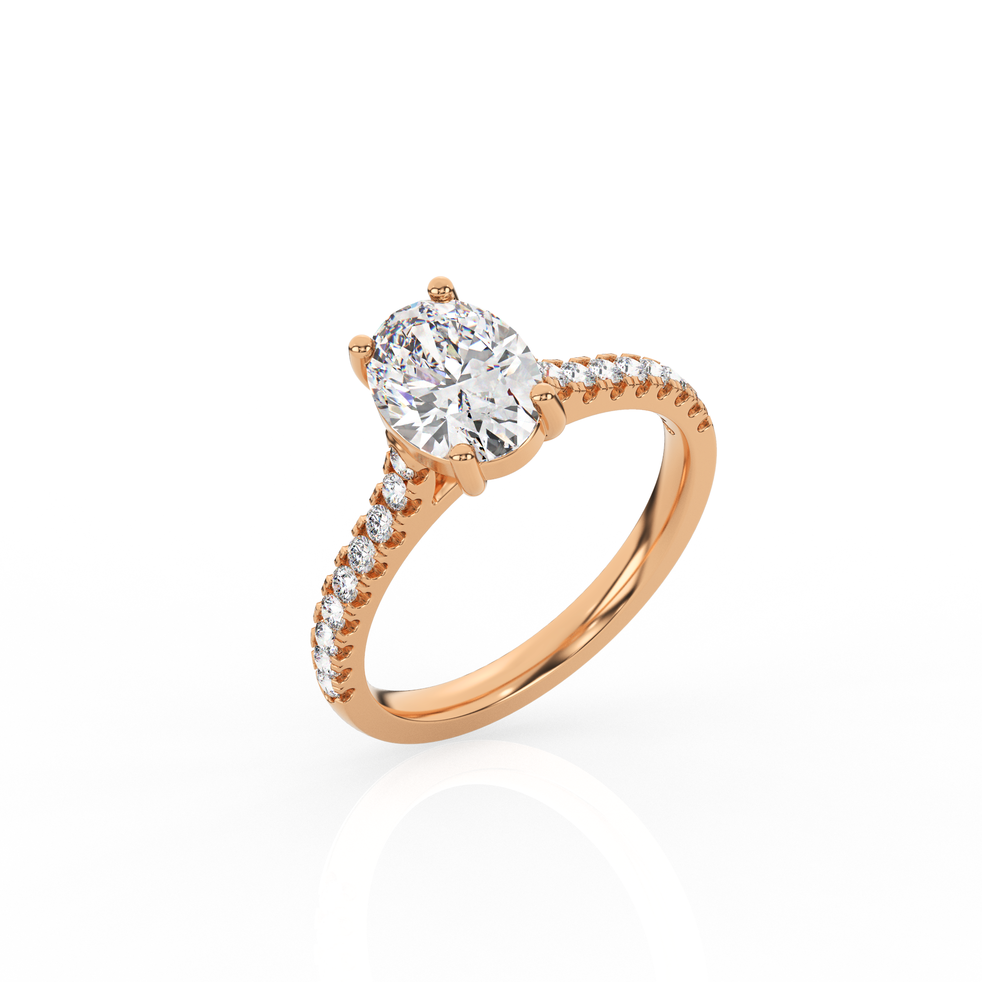 Oval Solitaire Ring with Diamond Band