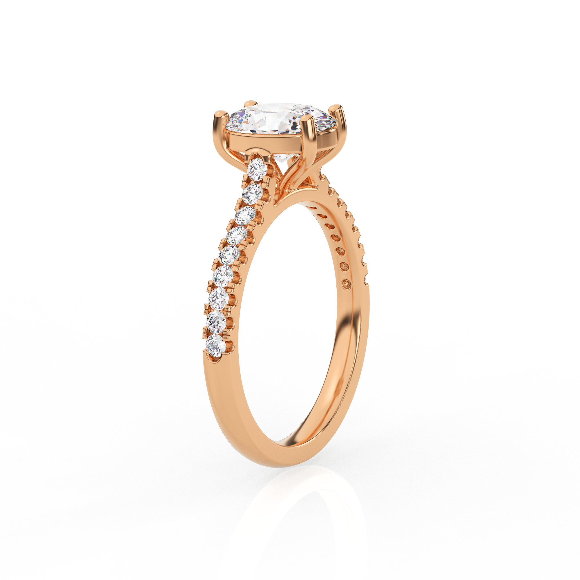 Oval Solitaire Ring with Diamond Band
