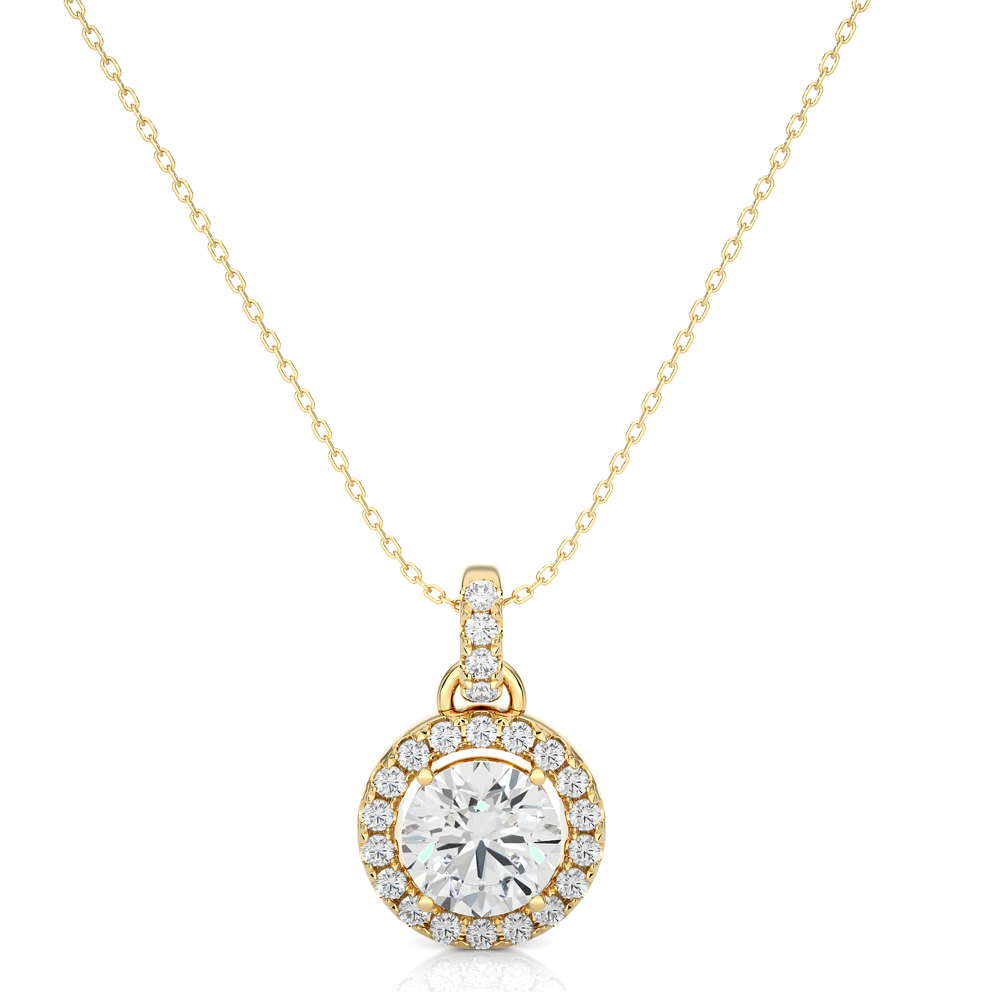 Halo Round Diamond Pendant With Chain