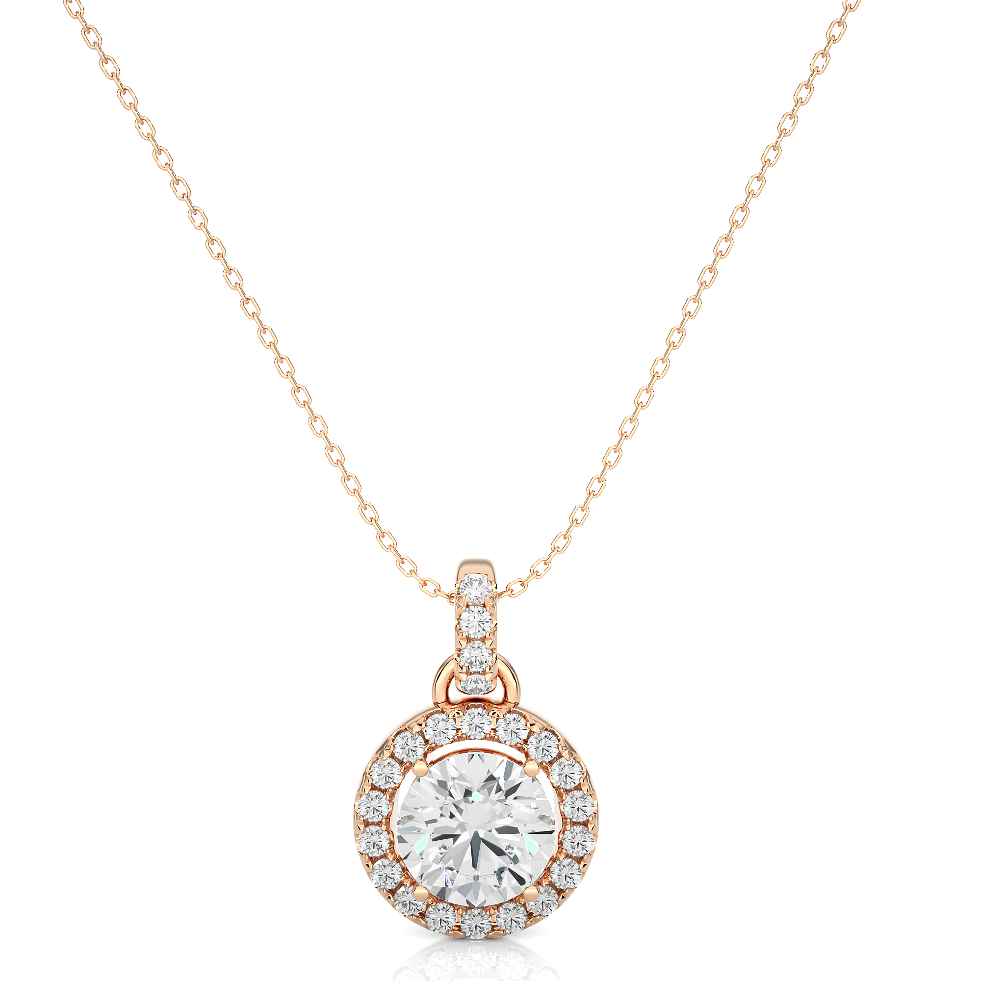 Halo Round Diamond Pendant With Chain