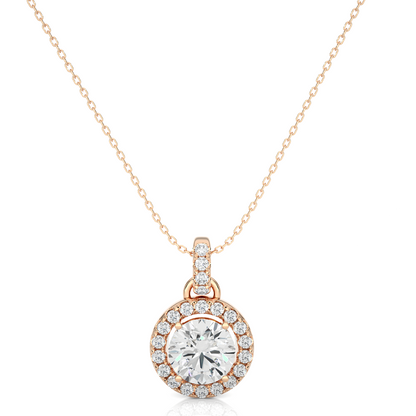 Halo Round Diamond Pendant With Chain