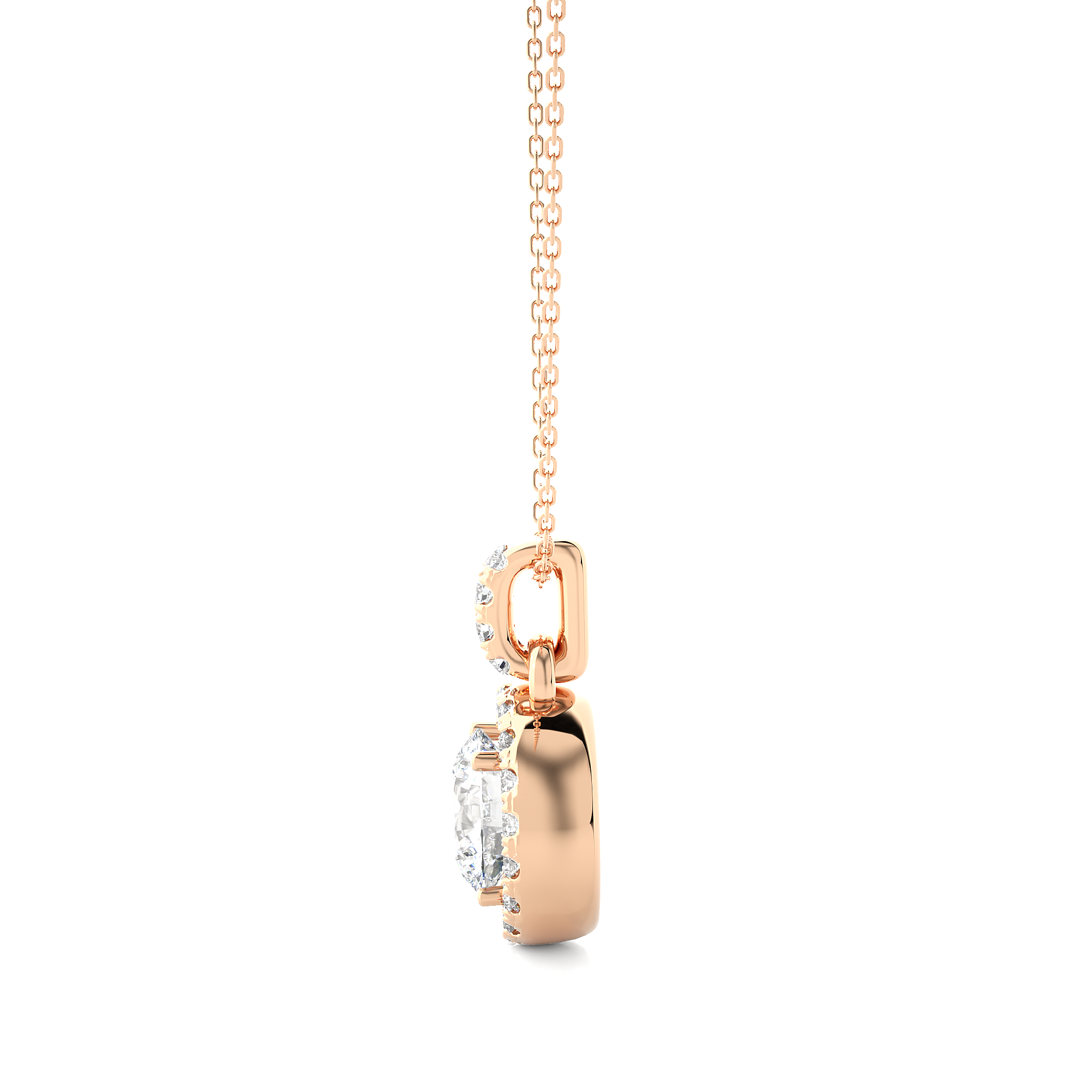 Halo Round Diamond Pendant With Chain