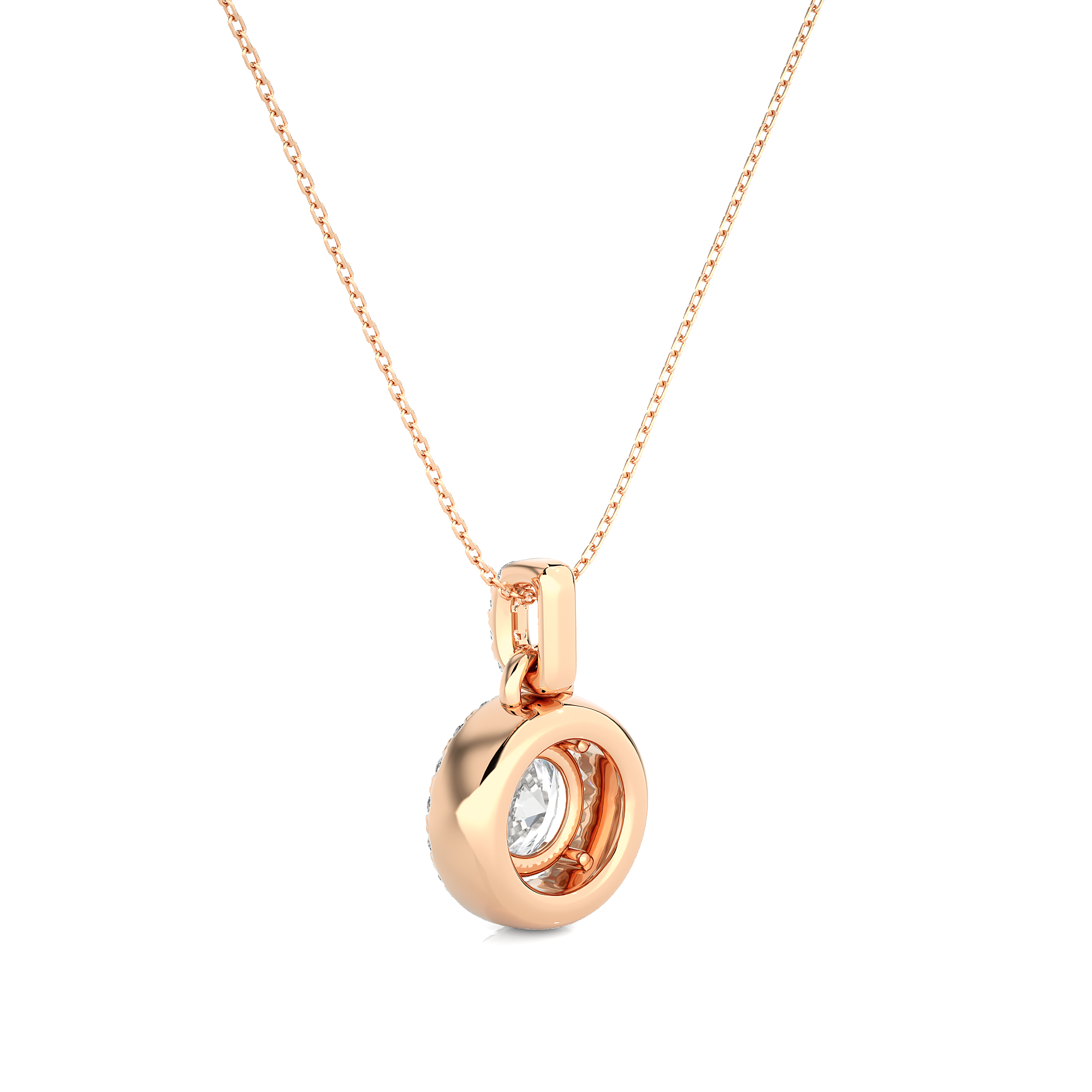 Halo Round Diamond Pendant With Chain