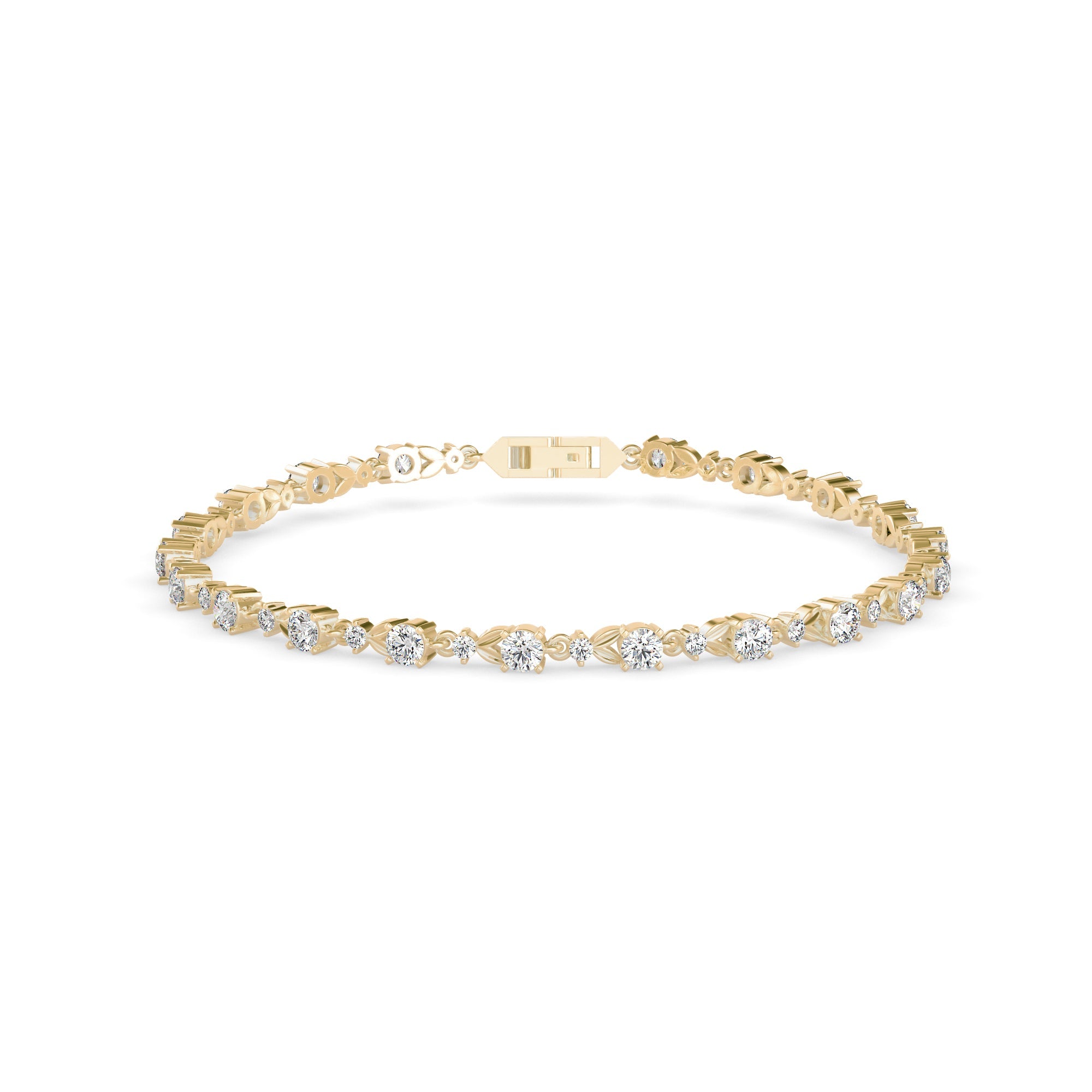 Charming tennis bracelet featuring 2.62 ct round diamonds and butterfly wings in 8.81 gm of 18 gold. Lab-grown diamond jewellery for an ethical choice.