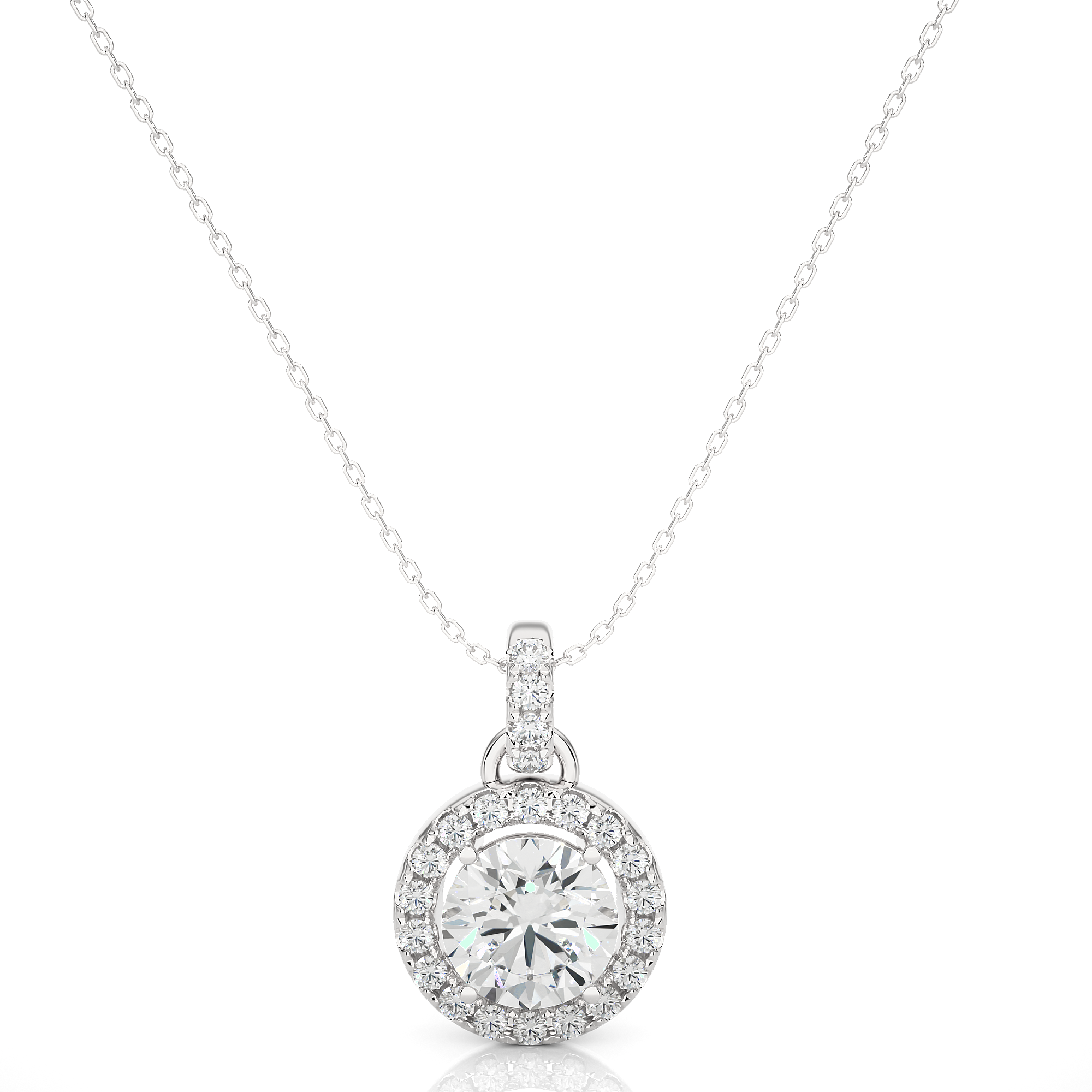 Halo Round Diamond Pendant With Chain