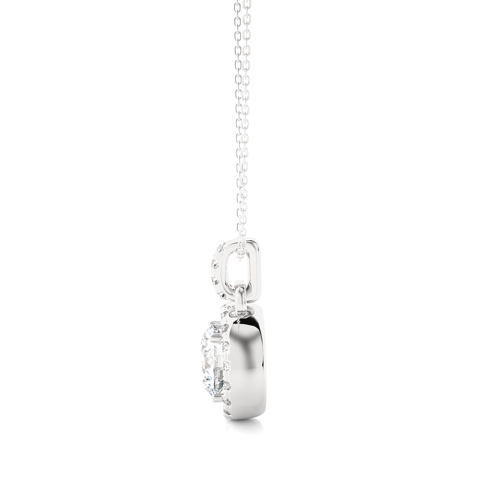 Halo Round Diamond Pendant With Chain