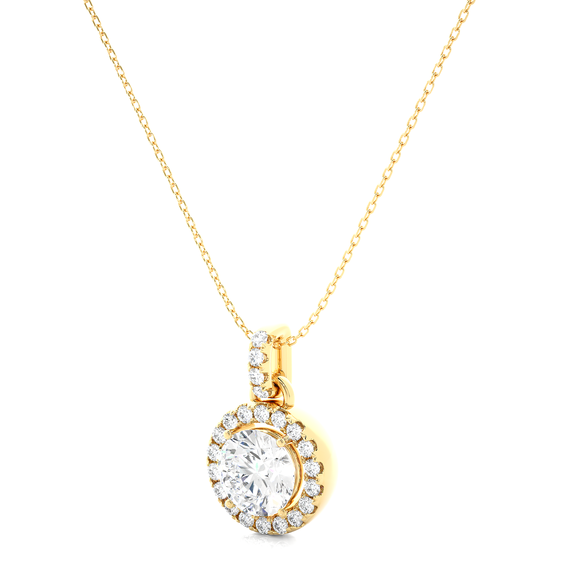 Halo Round Diamond Pendant With Chain