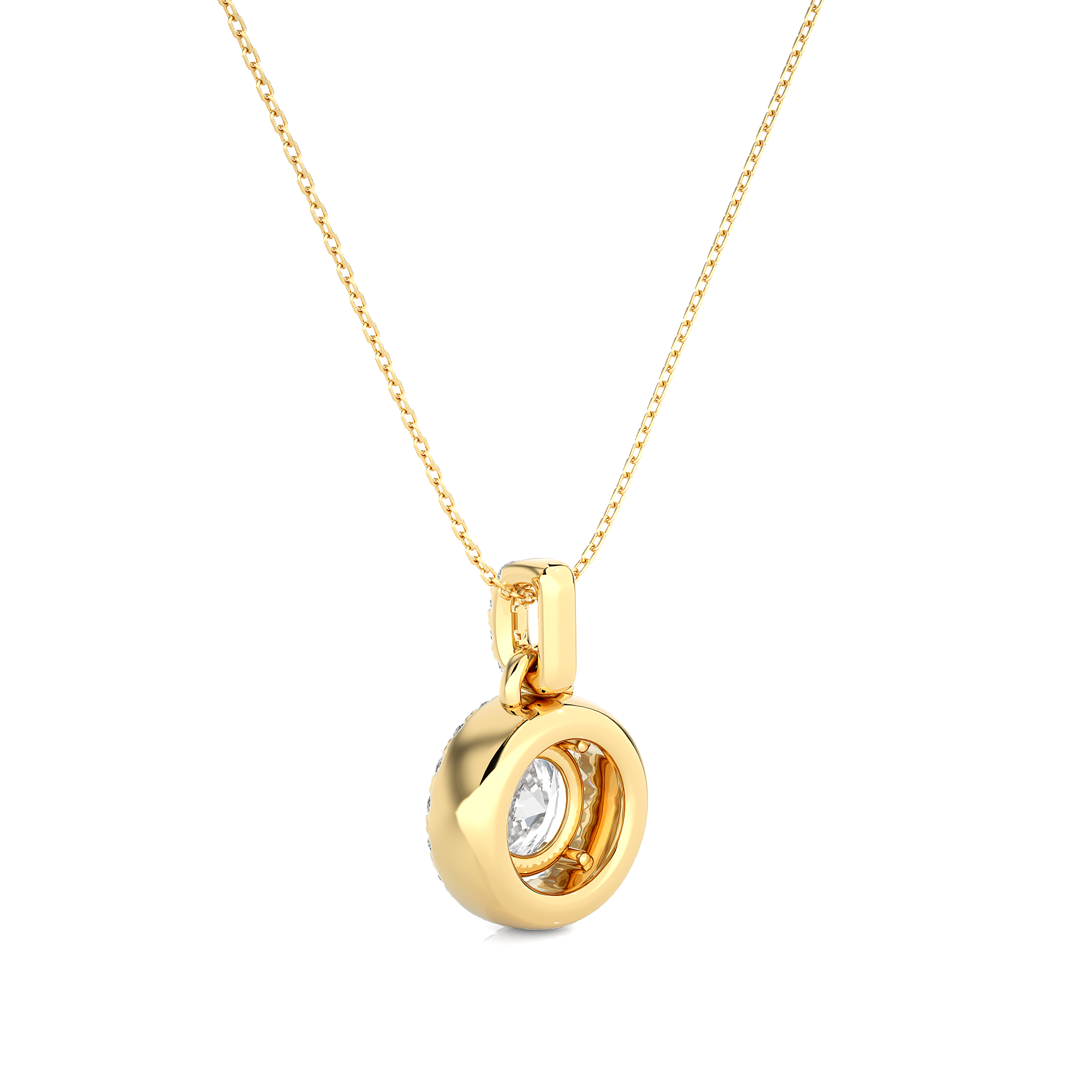 Halo Round Diamond Pendant With Chain